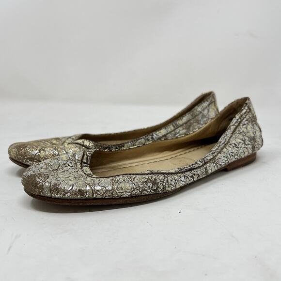 Frye Carson Cream Metallic Silver Natural Crackle Ballet Flats Size 8 - Picture 2 of 11